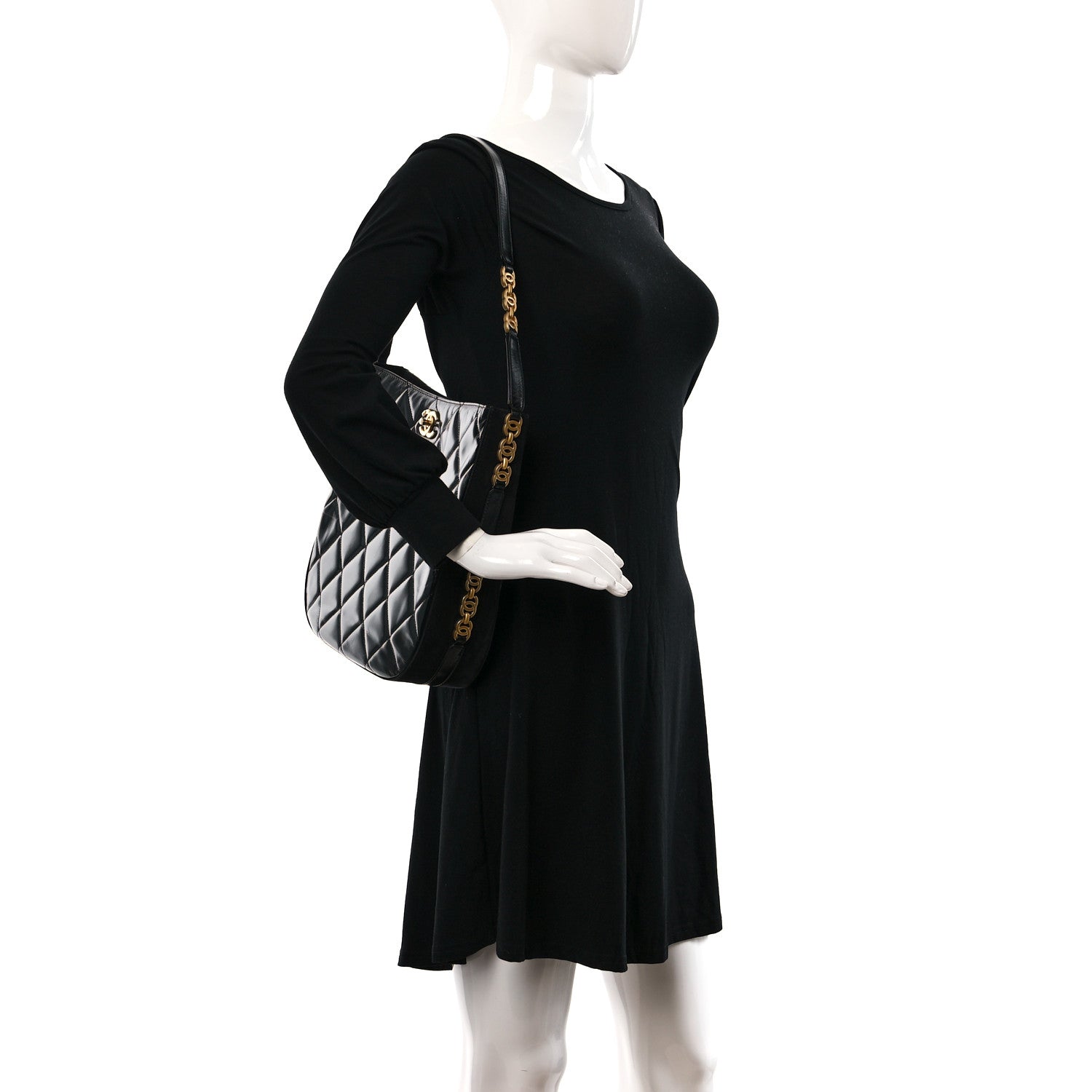 Chanel Shiny Calfskin Suede Goatskin Quilted Hobo Black 3 of 9