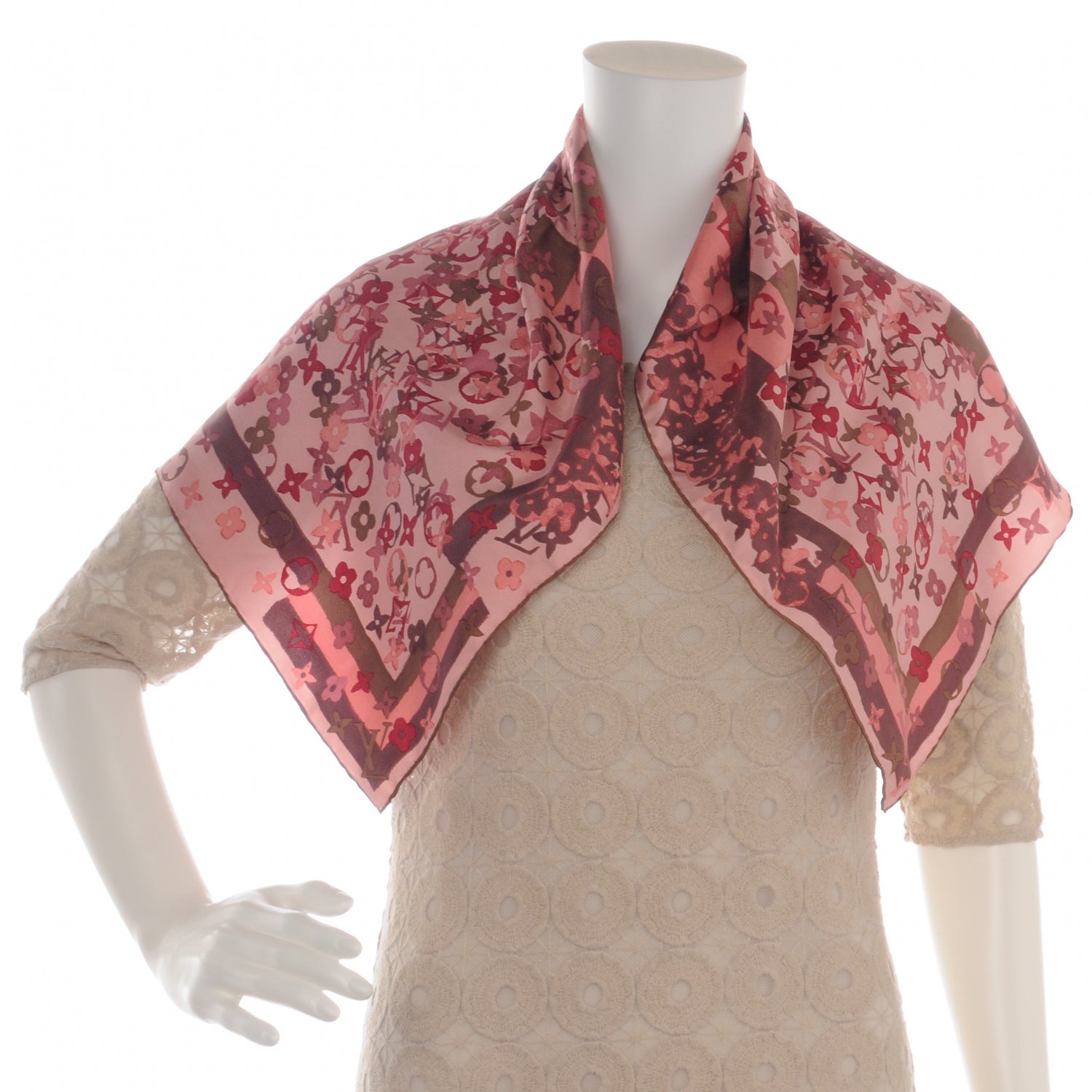 Louis Vuitton Silk Monogram Arty Square Scarf Pale Pink 4 of 5