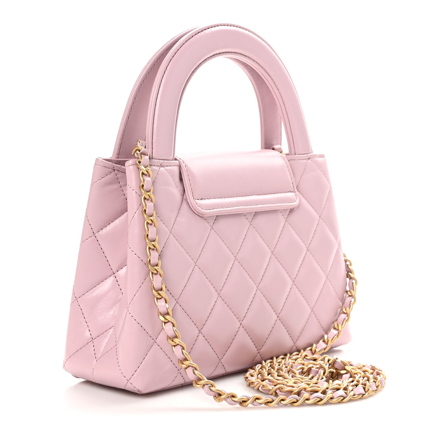 Shiny Aged Calfskin Quilted Nano Kelly Shopper Pink