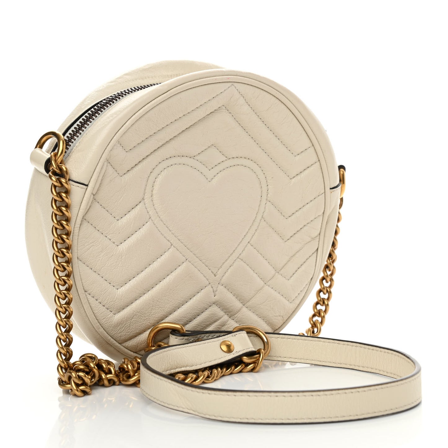 Calfskin Matelasse Mini GG Marmont Round Shoulder Bag White