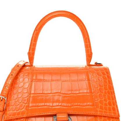 Balenciaga Shiny Calfskin Crocodile Embossed Small Hourglass Top Handle Bag Pop Orange 9 of 13