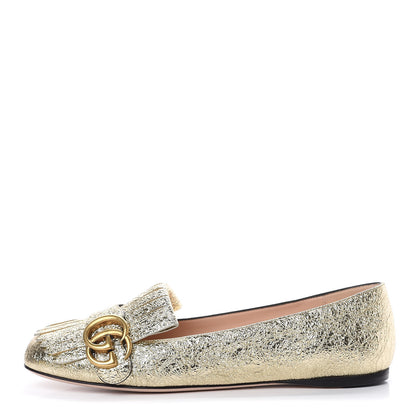 Gucci Galassia GG Marmont Fringe Flats 36.5 Platino 1 of 8