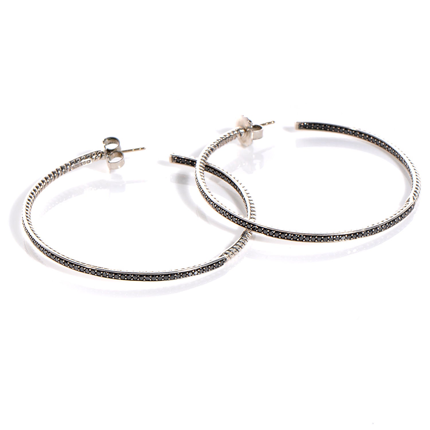 David Yurman Sterling Silver Black Pave Diamond Graphite Ice Hoop Earrings 1 of 5
