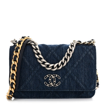 Chanel Denim Quilted Chanel 19 Wallet On Chain WOC Blue 1 of 11