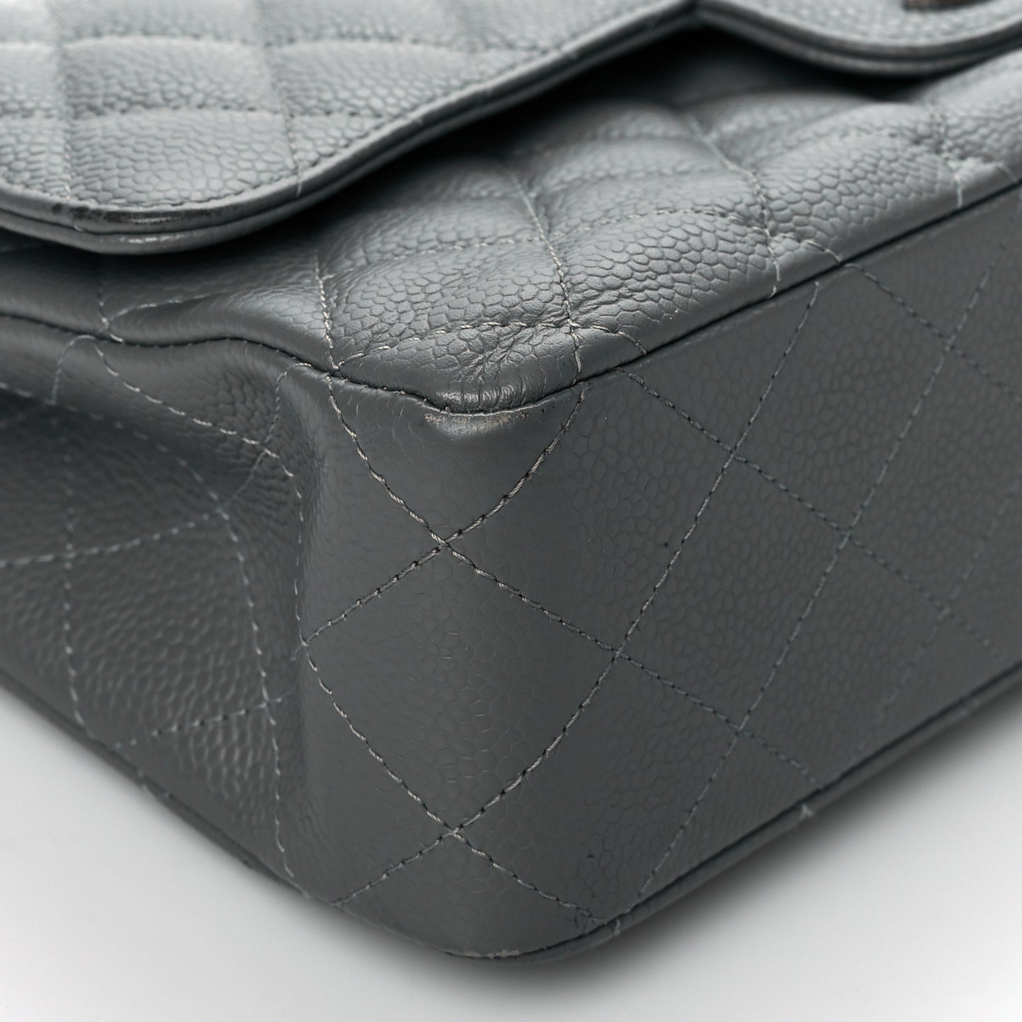 Caviar Quilted Medium Double Flap Grey