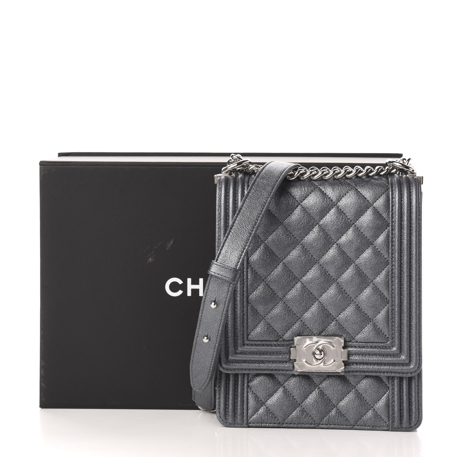Chanel Iridescent Caviar Quilted North South Boy Flap Silver 11 of 11