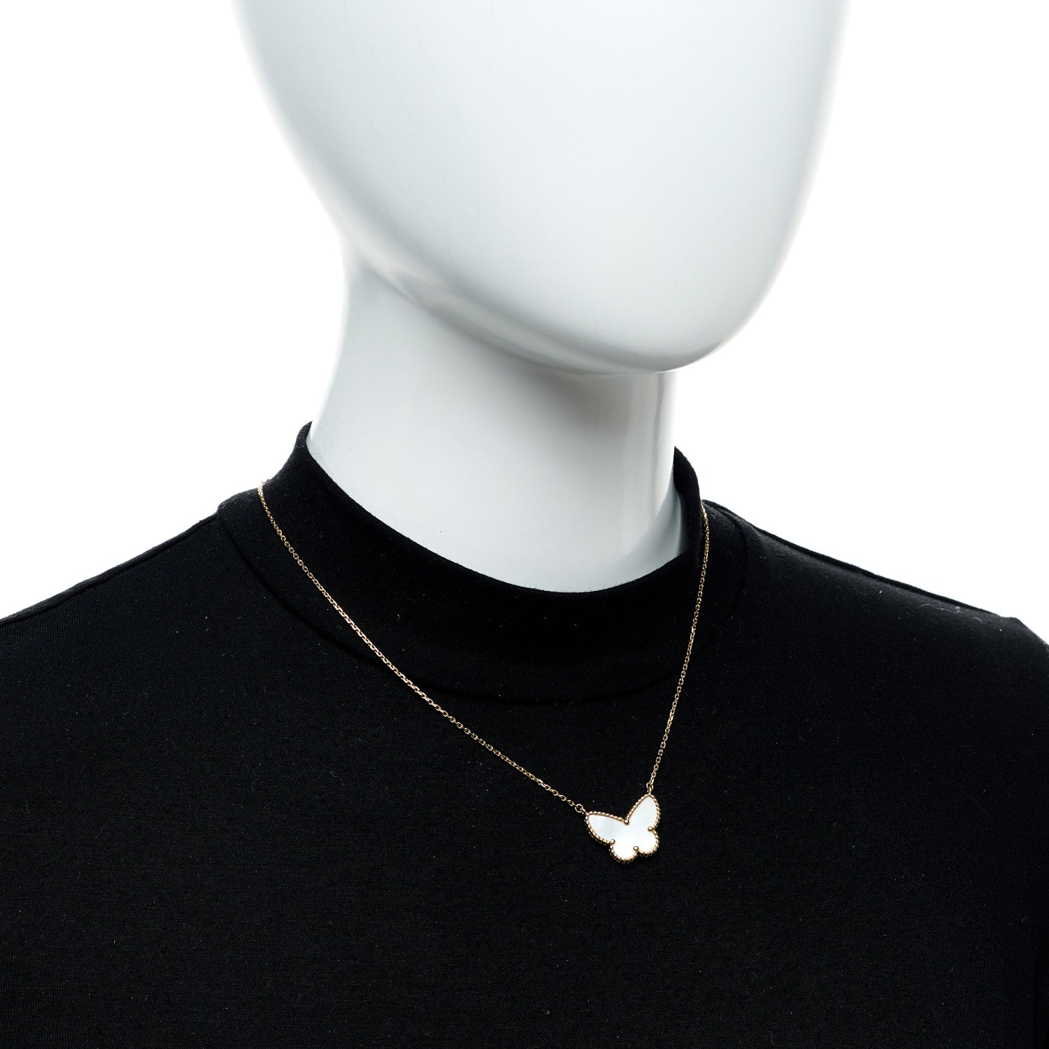 Van Cleef & Arpels 18k Yellow Gold Mother of Pearl Lucky Alhambra Butterfly Pendant Necklace 2 of 5