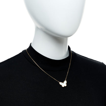 Van Cleef & Arpels 18k Yellow Gold Mother of Pearl Lucky Alhambra Butterfly Pendant Necklace 2 of 5