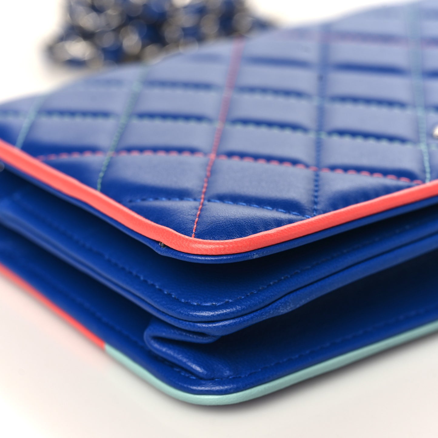 Lambskin Quilted Wallet On Chain WOC Blue Orange Green