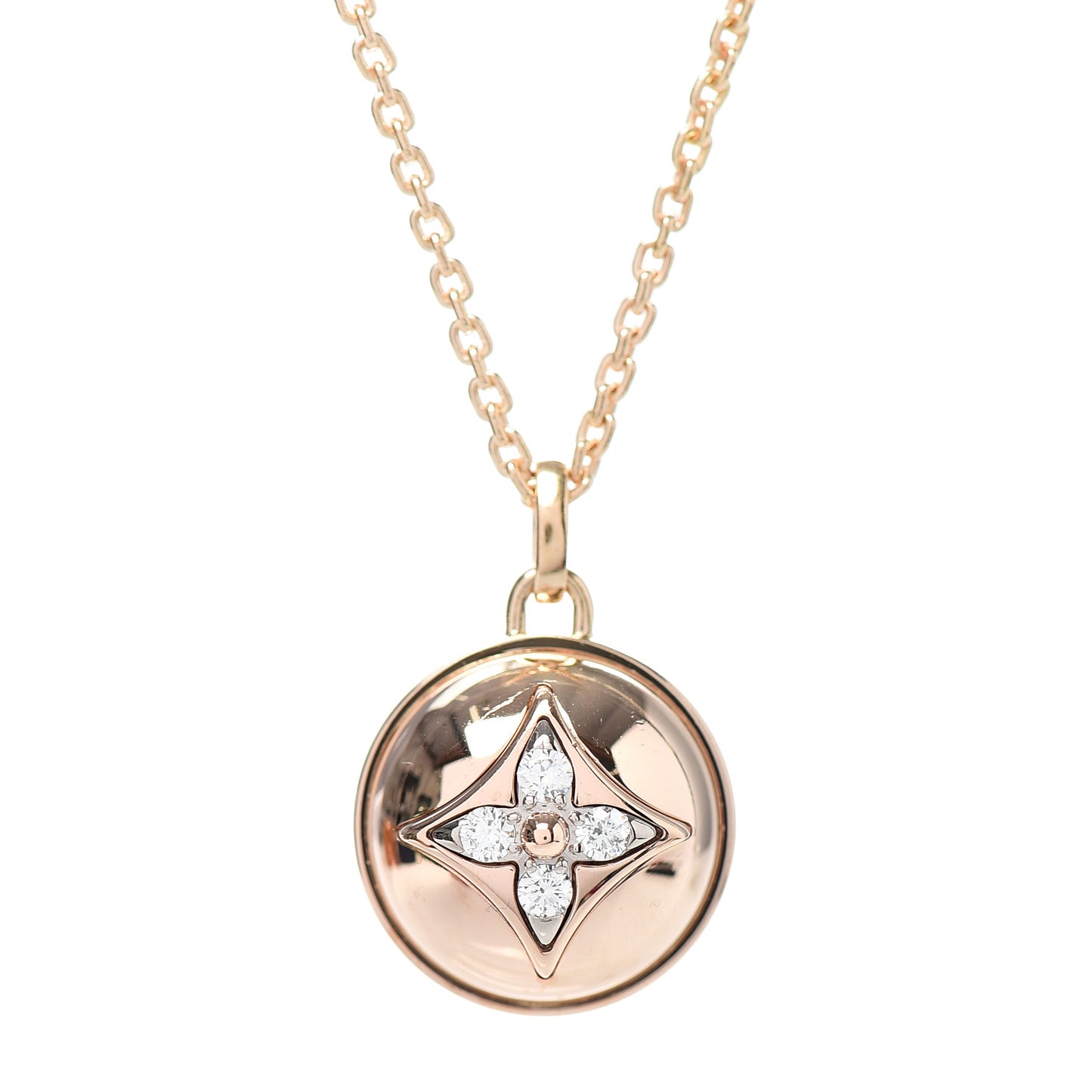 18K Pink White Gold Diamond B Blossom Medallion Pendant Necklace