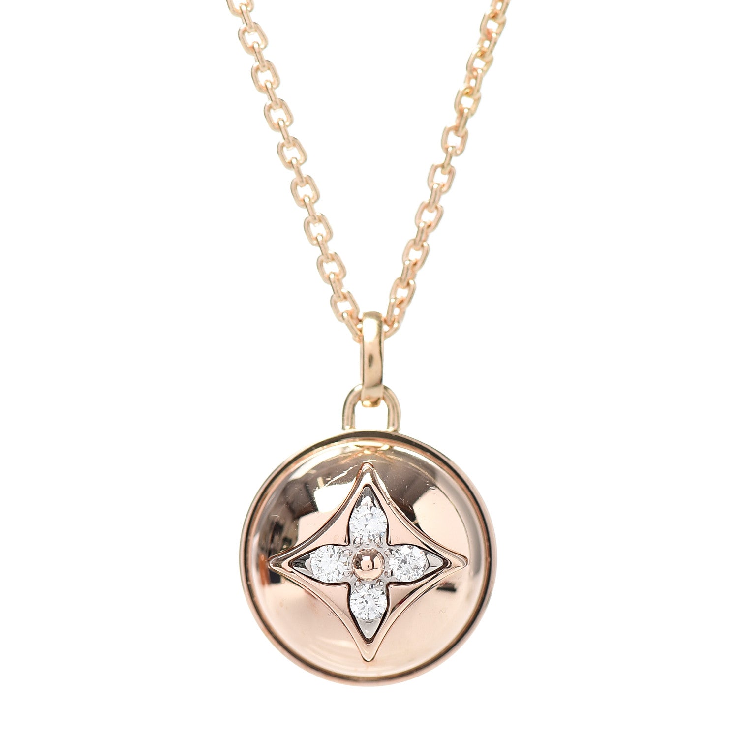 Louis Vuitton 18K Pink White Gold Diamond B Blossom Medallion Pendant Necklace 4 of 5