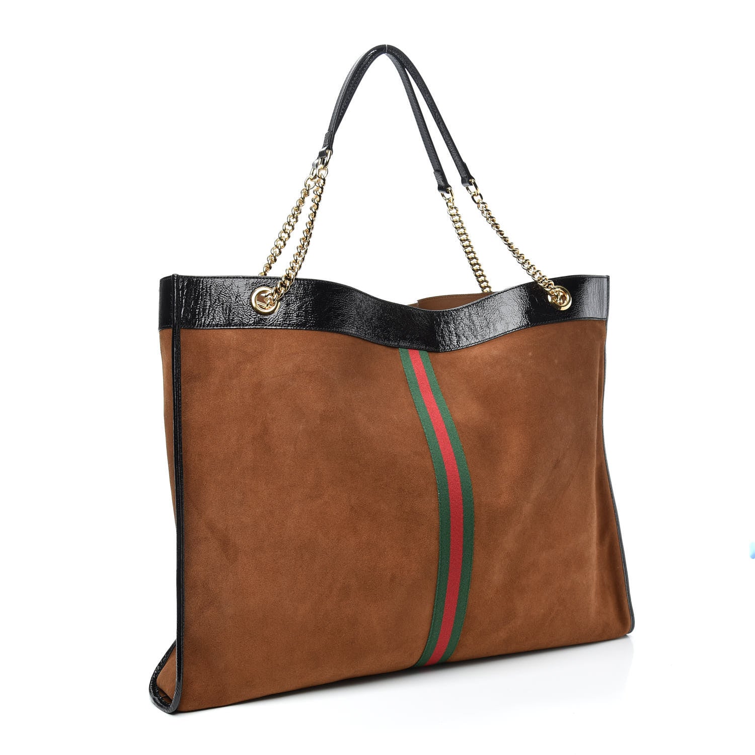 Gucci Suede Patent Maxi Rajah Chain Tote Nocciola Black 3 of 10