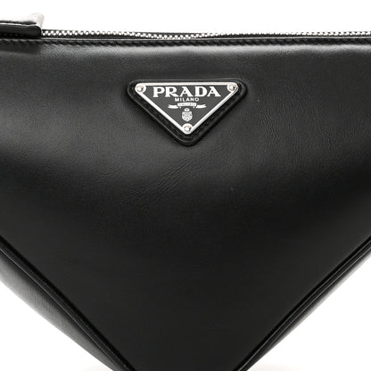 Prada Softy Calfskin Triangle Shoulder Bag Black 7 of 9