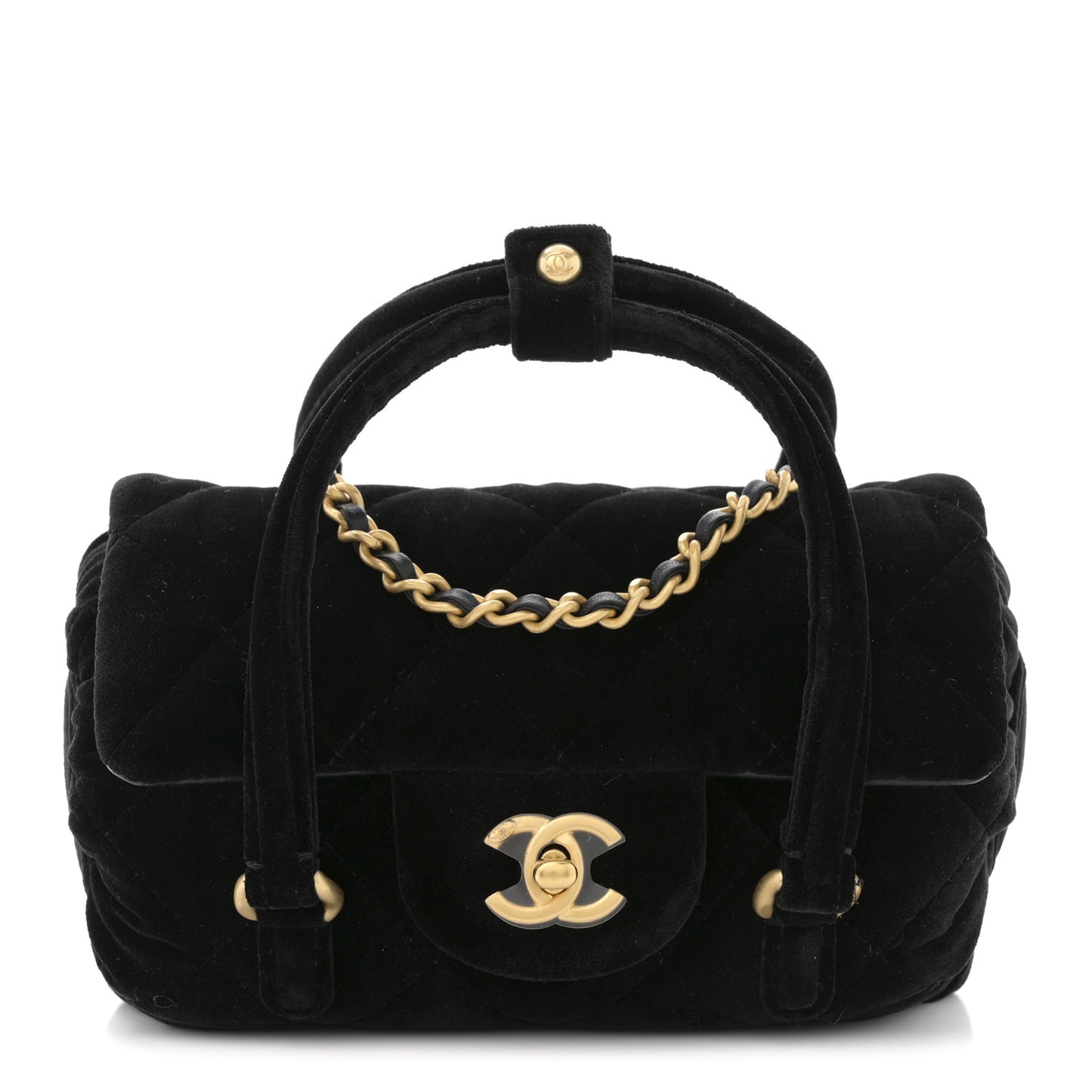 Velvet Quilted Mini Top Handle Flap Black