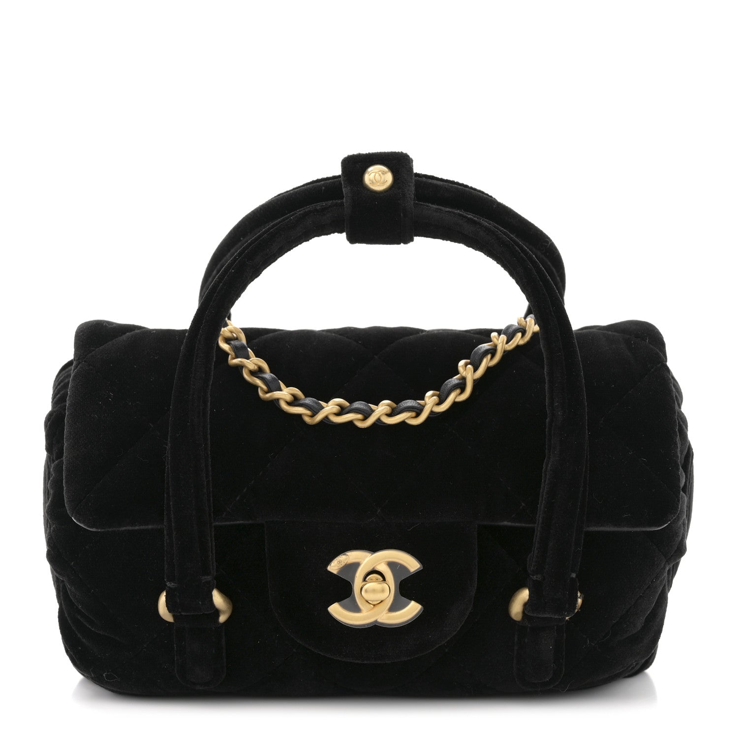 Chanel Velvet Quilted Mini Top Handle Flap Black 1 of 10
