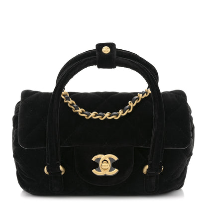 Chanel Velvet Quilted Mini Top Handle Flap Black 1 of 10