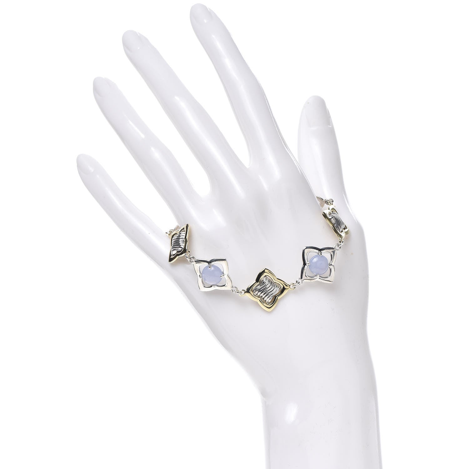 David Yurman Sterling Silver 18K Yellow Gold Chalcedony Quatrefoil Bracelet 2 of 4