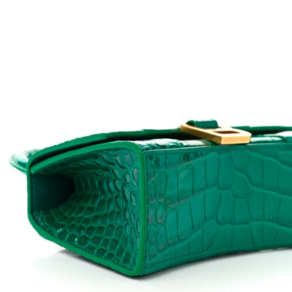 Balenciaga Shiny Calfskin Crocodile Embossed Hourglass Top Handle Bag XS Jade 10 of 11