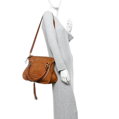 Chloe Suede Calfskin Braided Medium Marcie Satchel Caramel 2 of 17