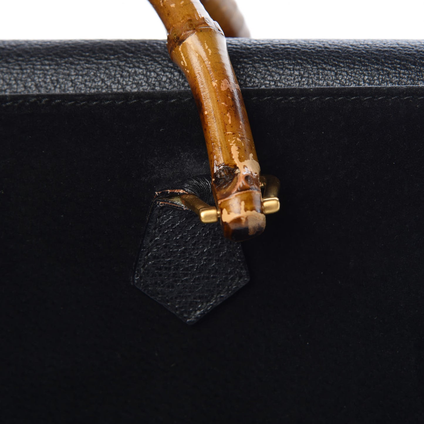 Suede Bamboo Top Handle Bag Black