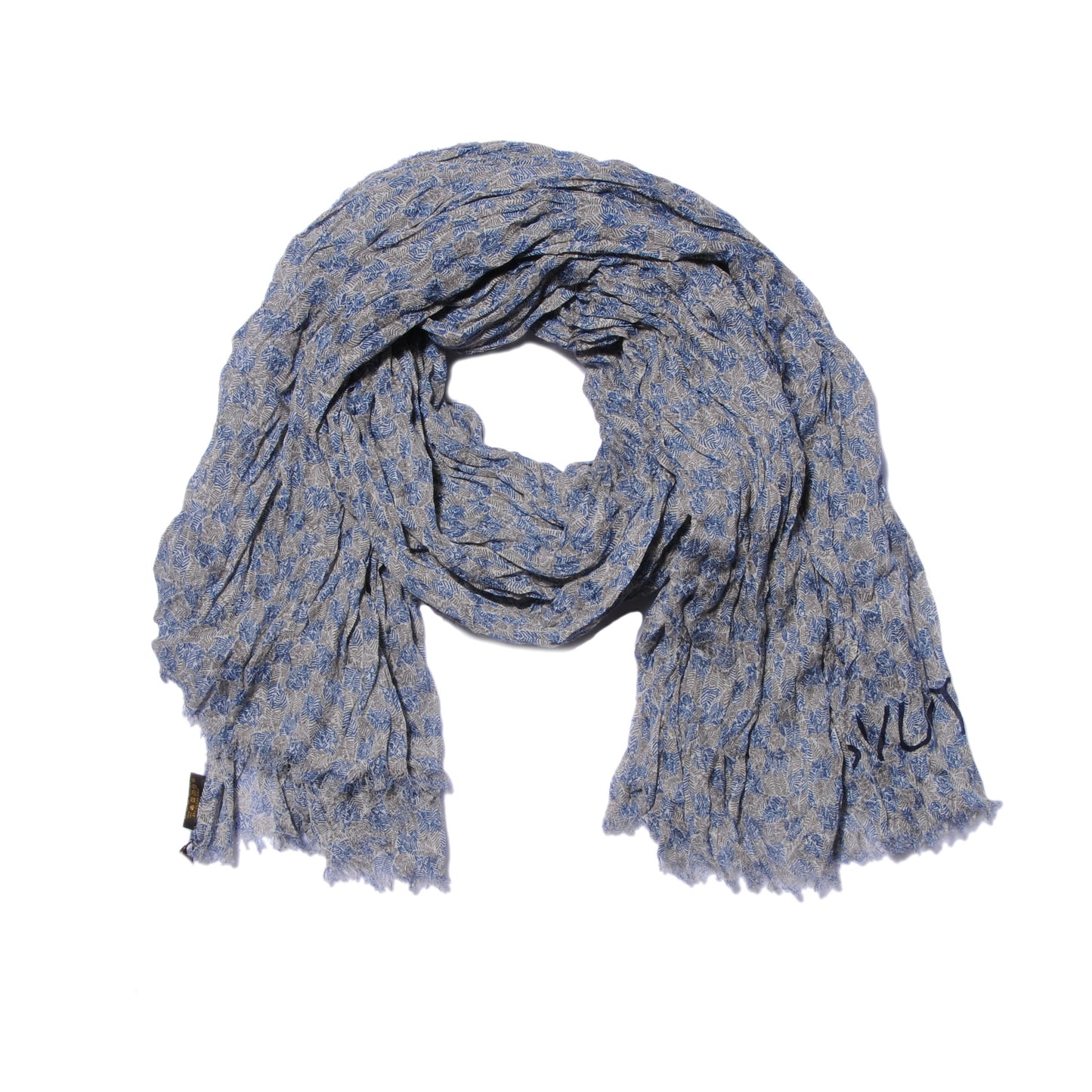 Cotton Linen Etole Damier Palm Stole Blue