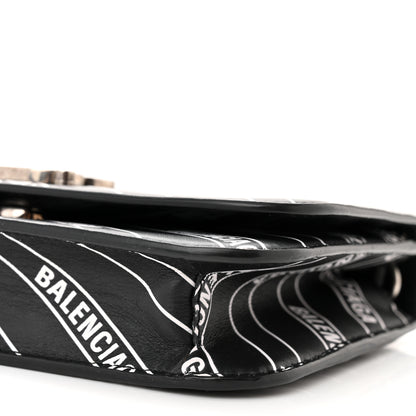 Balenciaga Matte Calfskin Diagonal Allover Logo Print B Wallet on Chain Black White 9 of 9
