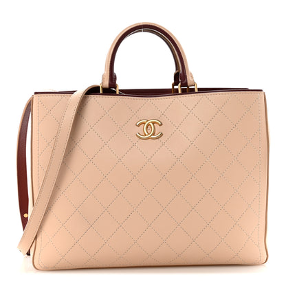 Chanel Bullskin Stitched Bi-Color Large Shopping Tote Beige Burgundy 1 of 10