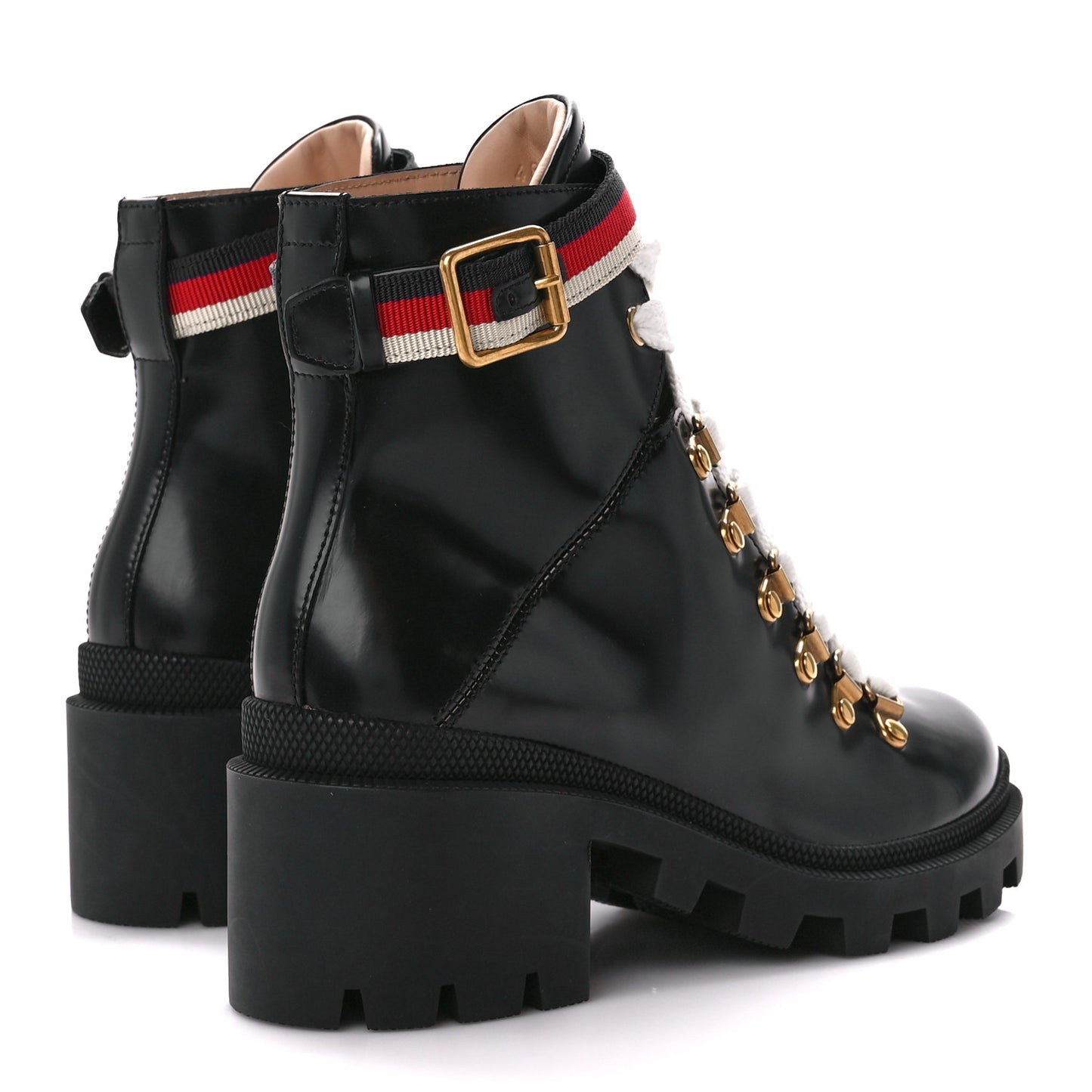 Calfskin Sylvie Web Lace Up Combat Boots 35 Black