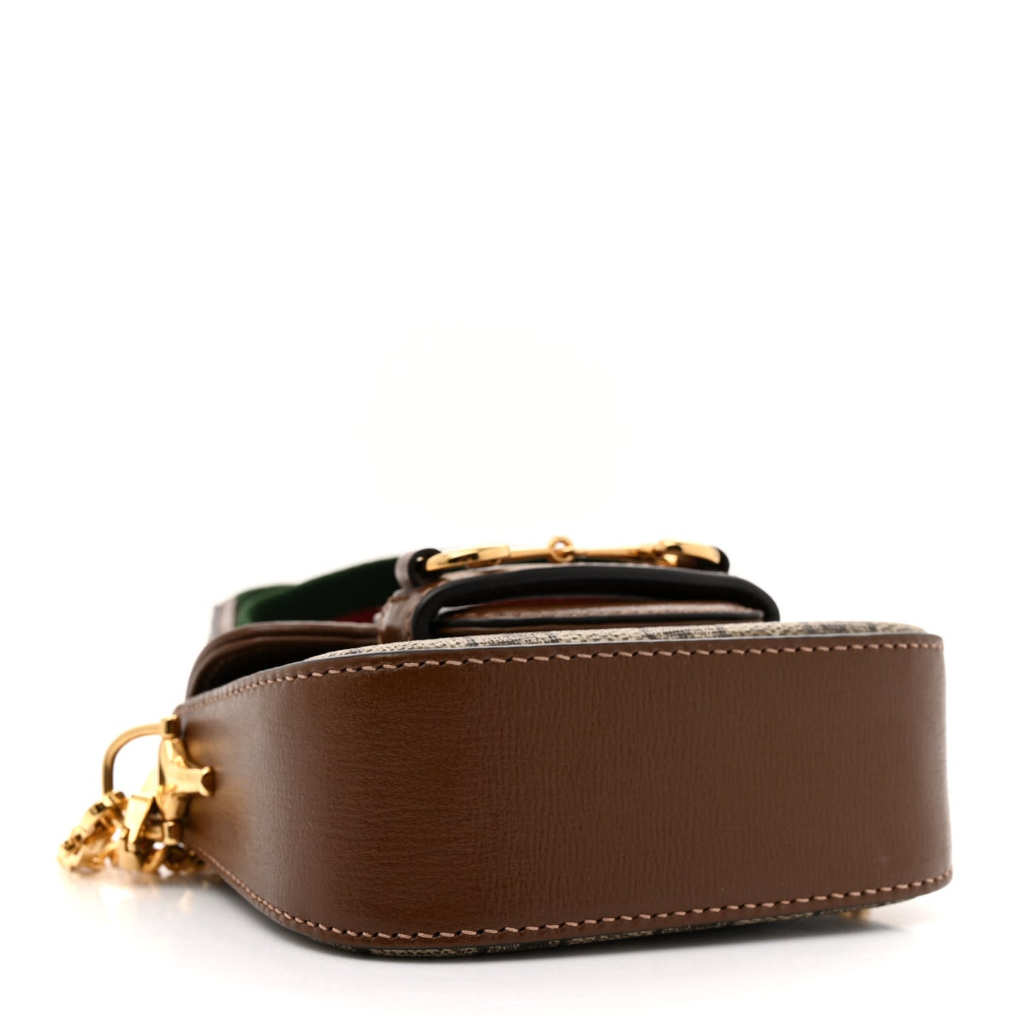 GG Supreme Monogram Azalea Calfskin Web Horsebit 1955 Wallet On Strap Beige Ebony Brown Sugar