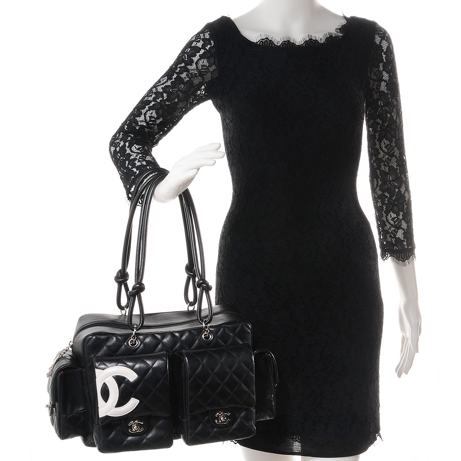 Chanel Calfskin Quilted Large Cambon Multipocket Reporter Black White 2 of 7