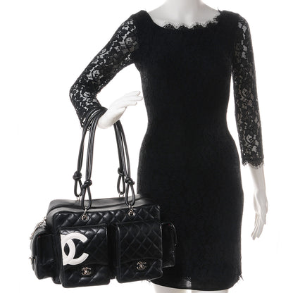 Chanel Calfskin Quilted Large Cambon Multipocket Reporter Black White 2 of 7
