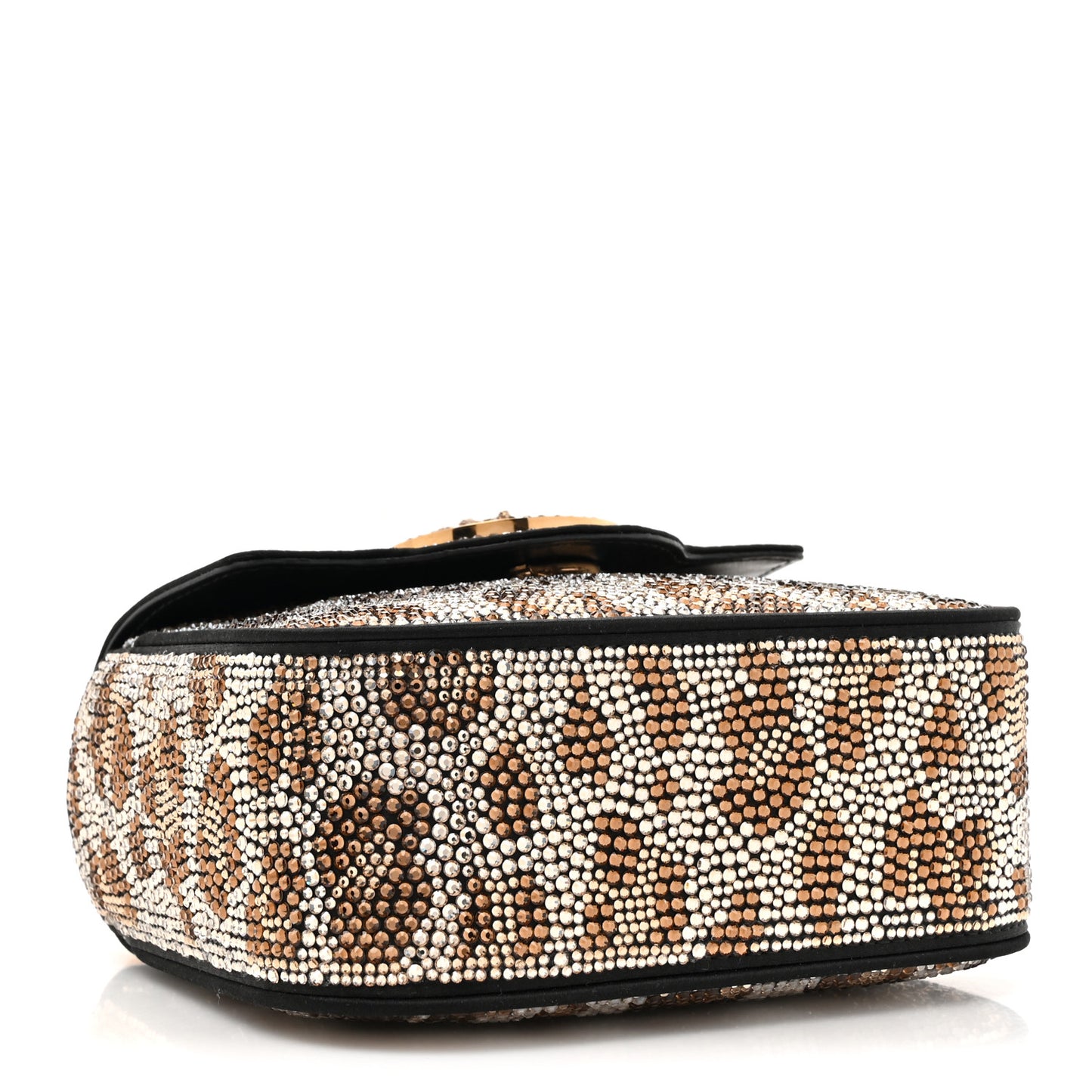 Satin Crystal Studded Leopard Mini La Medusa Bag Black