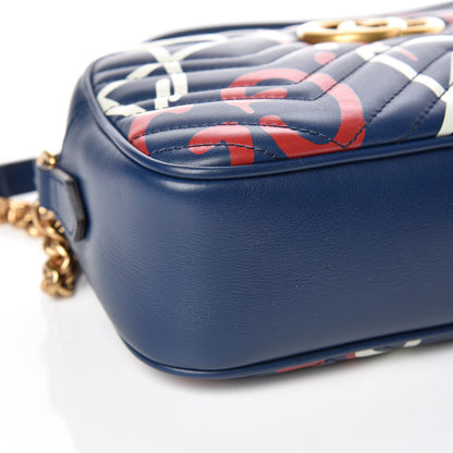 Gucci Calfskin Matelasse GucciGhost Small GG Marmont Chain Shoulder Bag Blue Agata Hibiscus Red 5 of 10