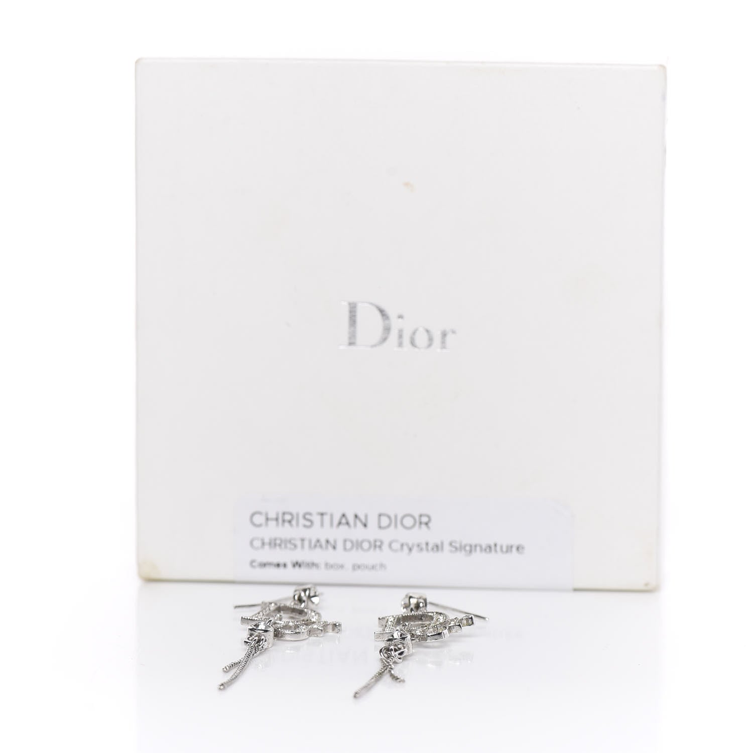 Christian Dior Crystal Signature Drop Earrings Silver 5 of 5