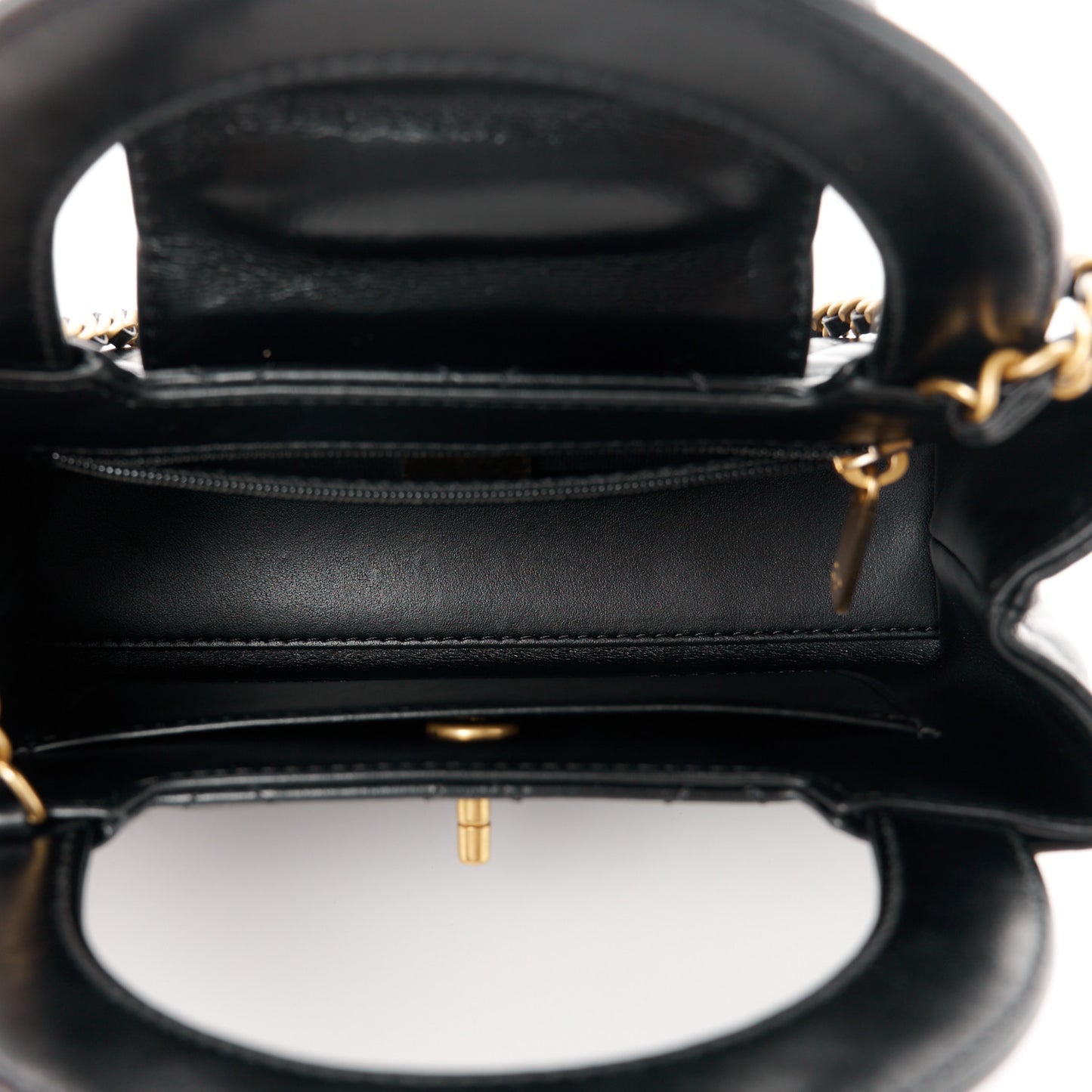 Shiny Aged Calfskin Quilted Nano Kelly Shopper Black
