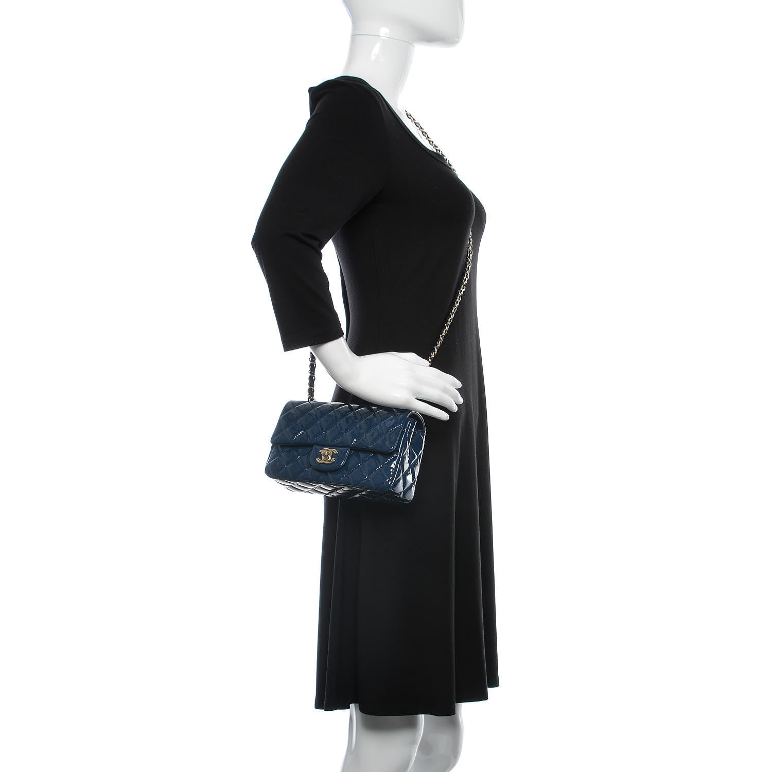 Chanel Patent Calfskin Quilted Mini Rectangular Flap Navy Blue 2 of 9