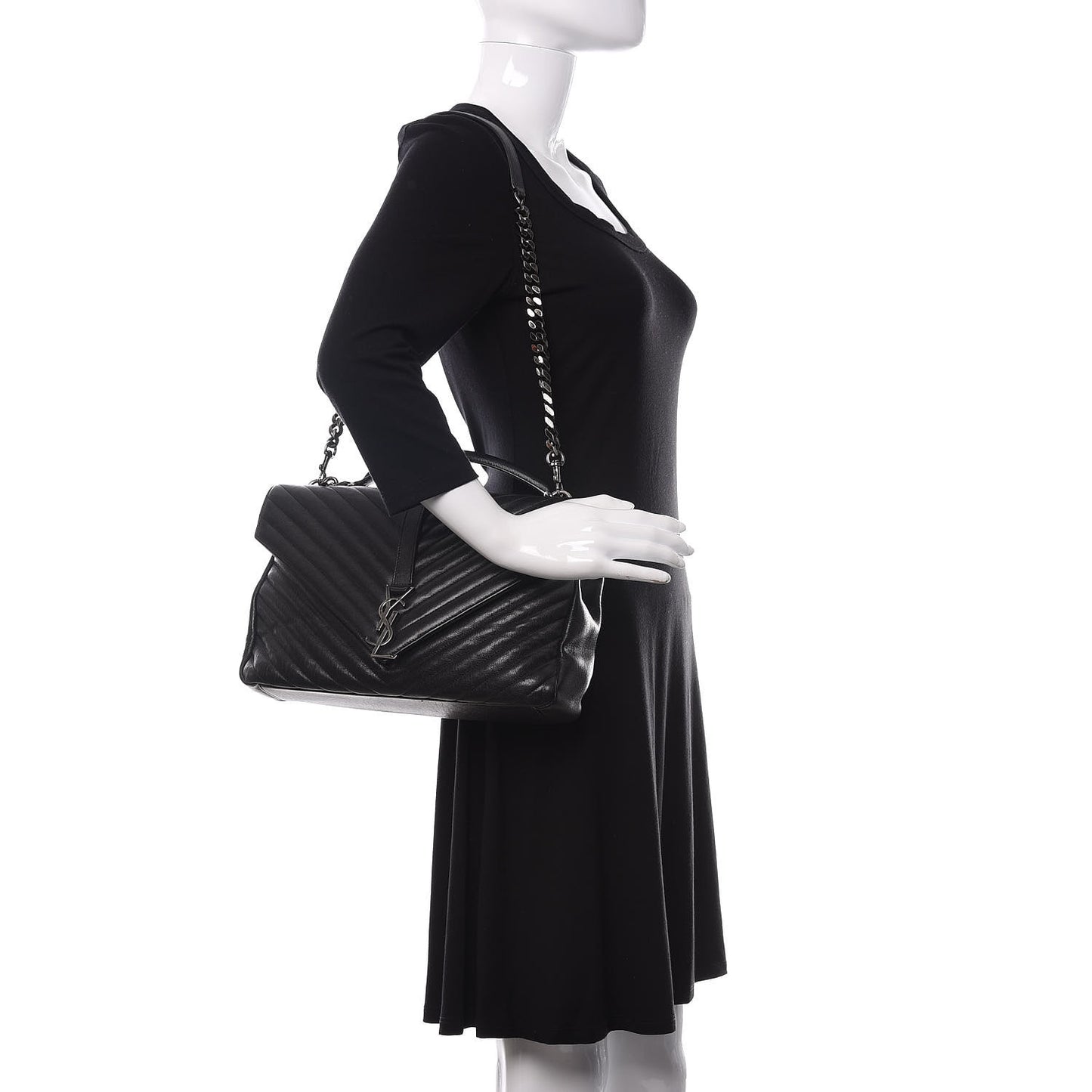 Sheepskin Matelasse Chevron Monogram Large College Satchel Black