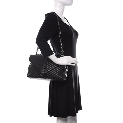 Saint Laurent Sheepskin Matelasse Chevron Monogram Large College Satchel Black 2 of 11