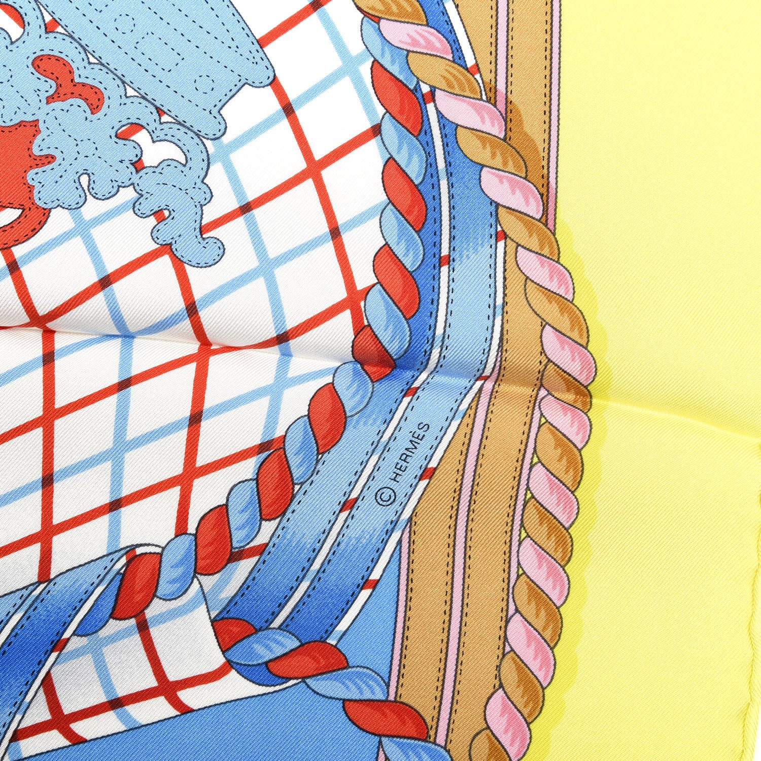Hermes Silk Grande Tenue Scarf 90 Jaune Rose Bleu Jean 4 of 4
