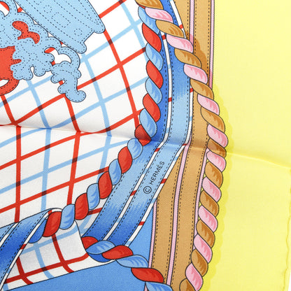 Hermes Silk Grande Tenue Scarf 90 Jaune Rose Bleu Jean 4 of 4