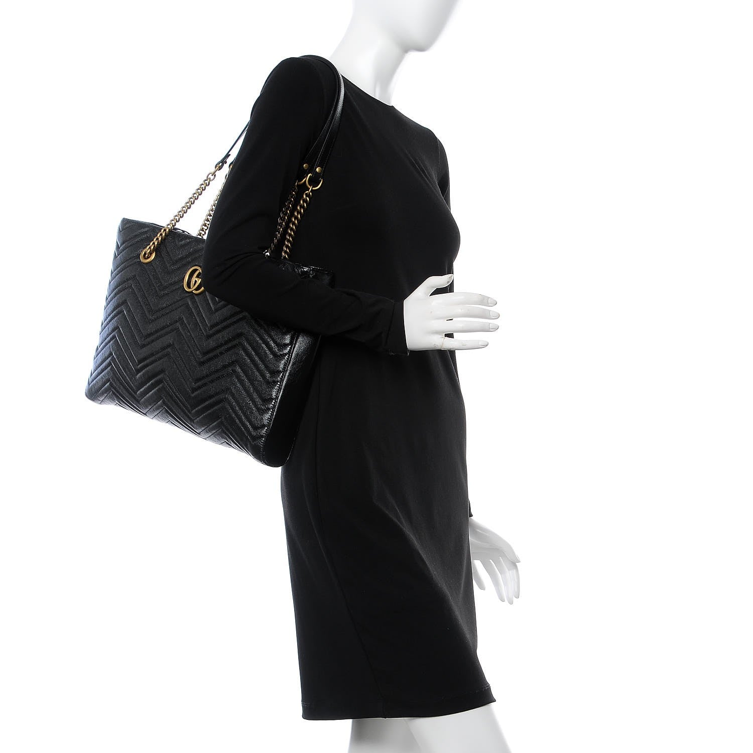 Gucci Vintage Calfskin Matelasse Medium GG Marmont Slim Tote Black 2 of 8