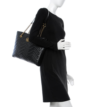 Gucci Vintage Calfskin Matelasse Medium GG Marmont Slim Tote Black 2 of 8