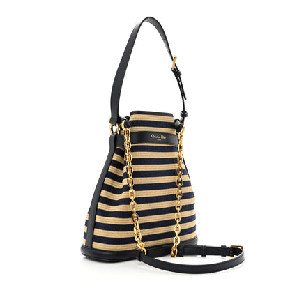 Christian Dior Raffia Medium C'est Chain Bucket Bag Natural Denim Blue 3 of 10