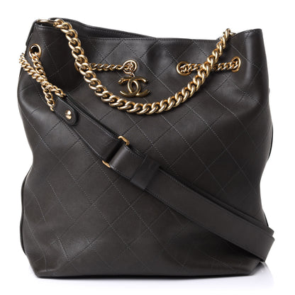 Chanel Calfskin Quilted Small On My Shoulder Drawstring Bag Dark Green 1 of 10
