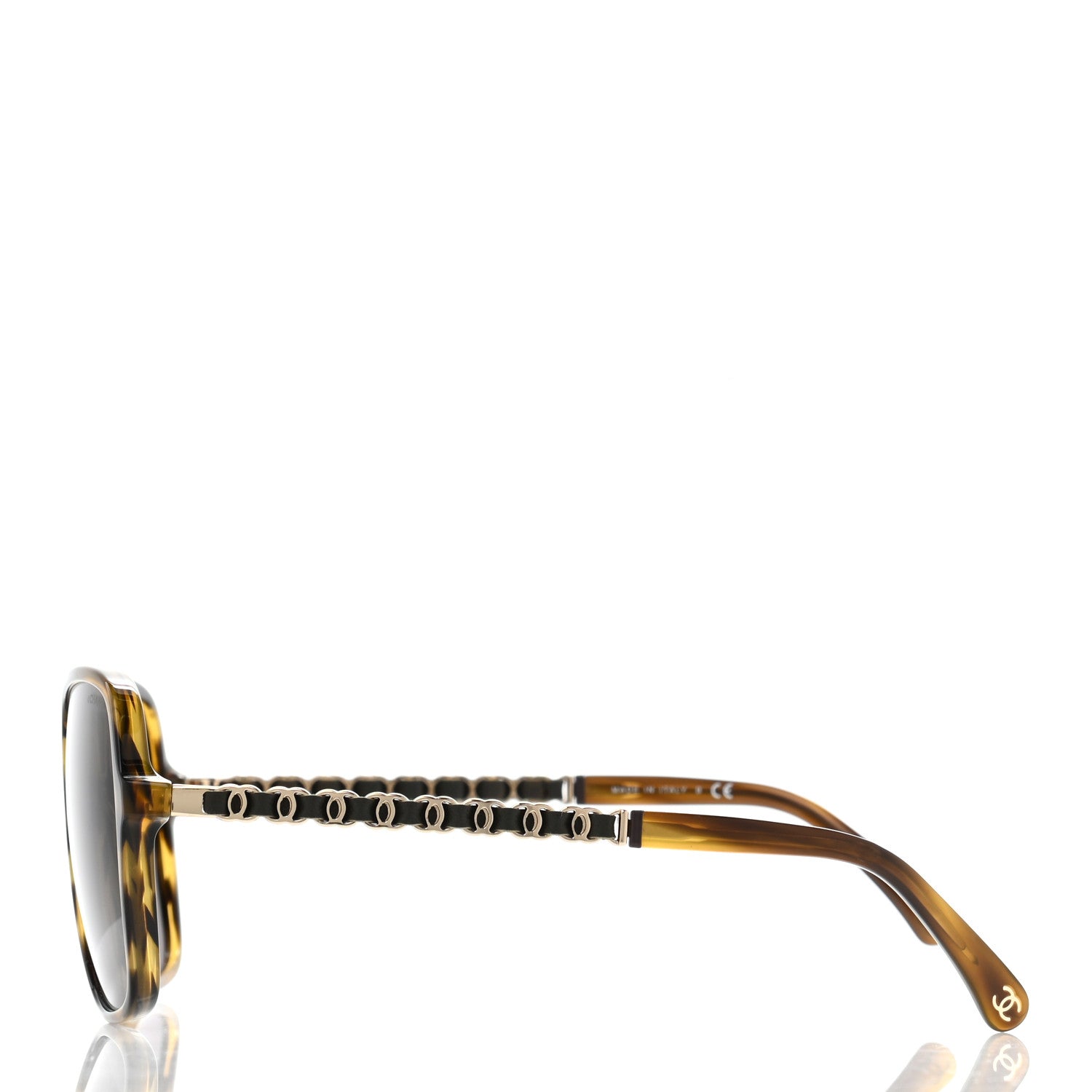 Chanel Metal Calfskin CC Chain Pilot Sunglasses 5439-Q Green Tortoise 3 of 8