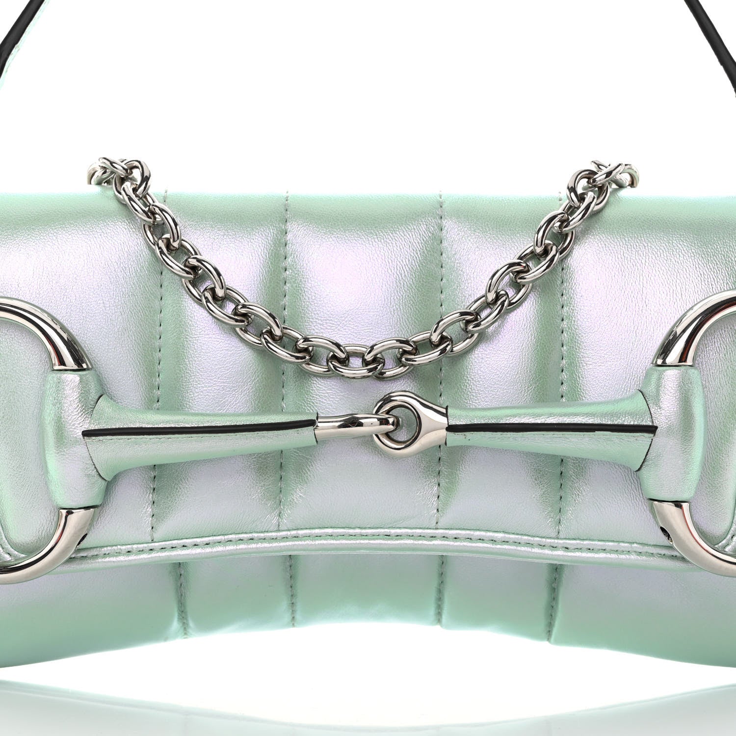 Gucci Iridescent Nappa Vertical Matelasse Medium Maxi Horsebit Chain Shoulder Bag Iridescent Salvy Green 8 of 10