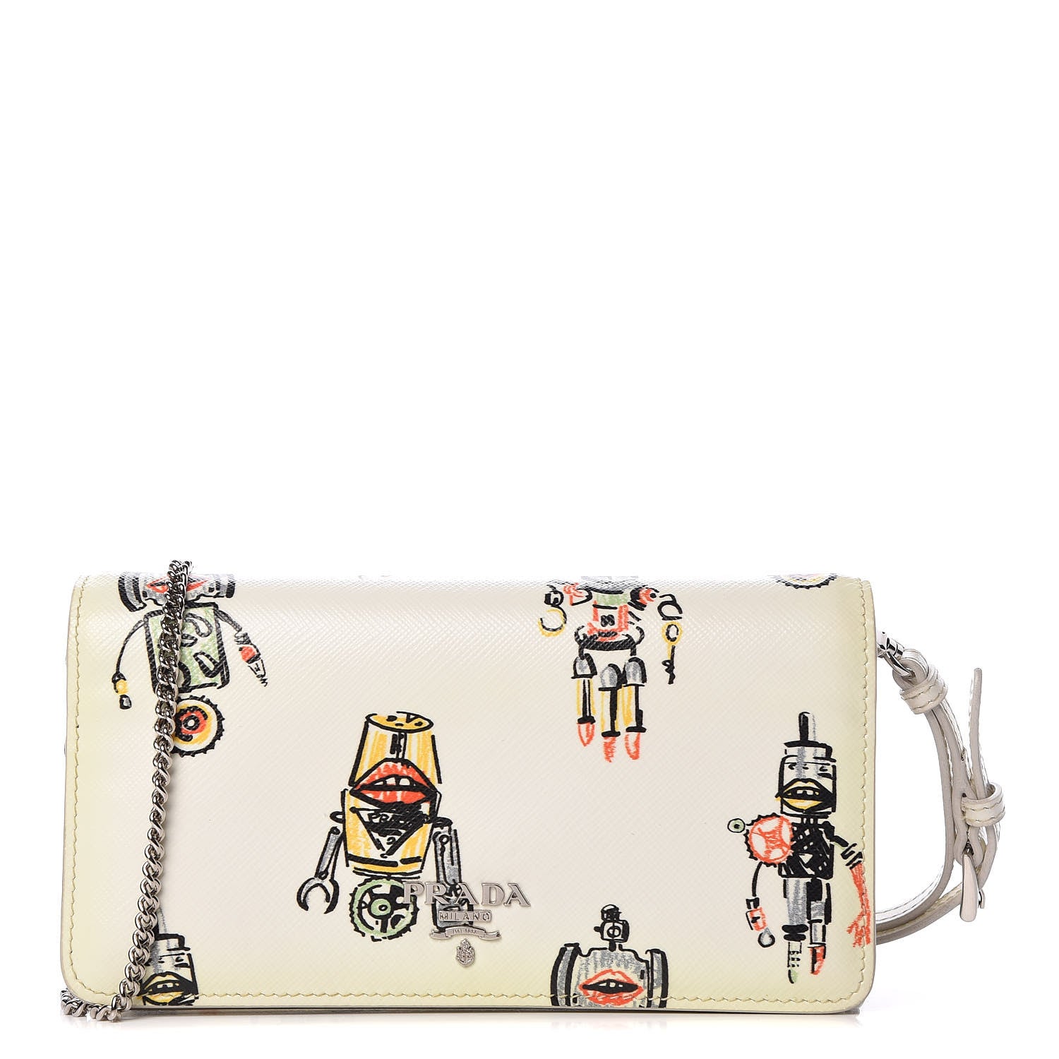 Prada Saffiano Robot Chain Wallet White 1 of 9