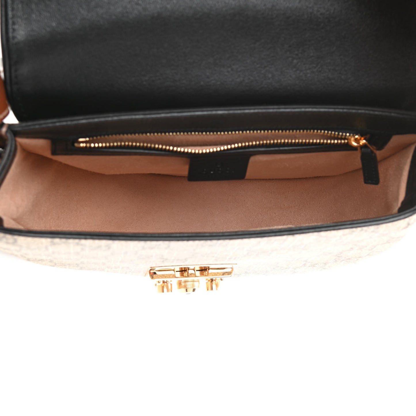 GG Supreme Monogram Calfskin Small Padlock Messenger Shoulder Bag Beige Black Cuir
