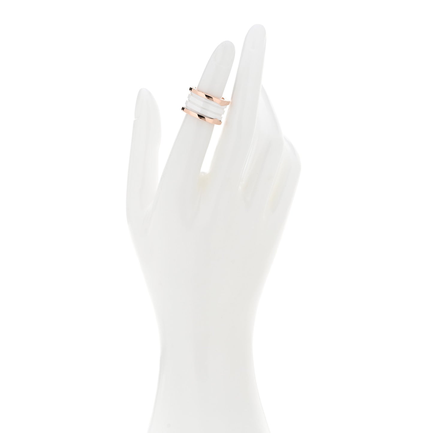 18K Rose Gold White Ceramic B.Zero1 Four-Band Ring 47 4