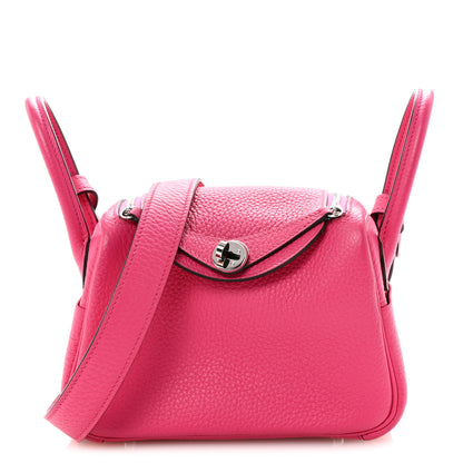 Hermes Taurillon Clemence Mini Lindy 20 Rose Extreme 1 of 10